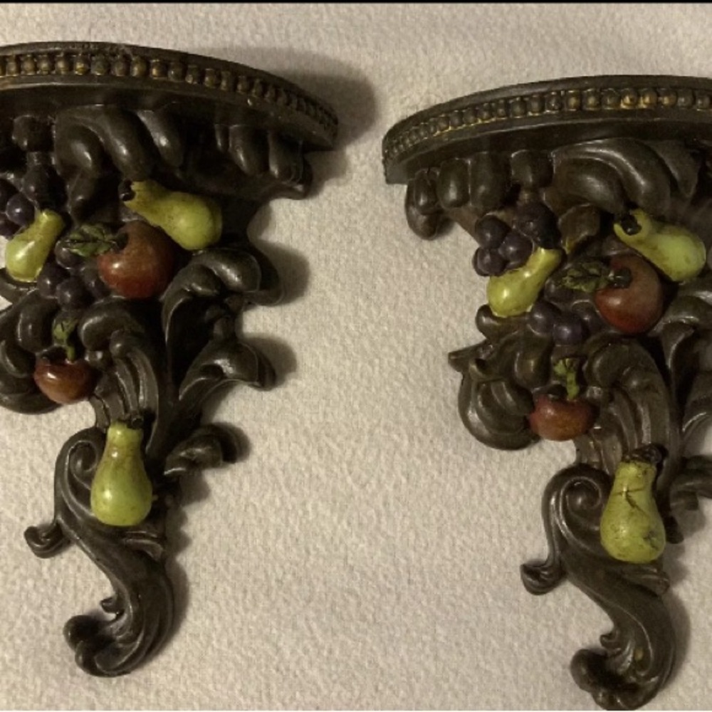 MCM VINTAGE Topiary Wall Shelf With Pears Apples And Grapes Set Of 2